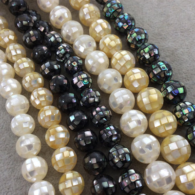 LOOSE BEADS - 10mm Pearly Yellow Natural Mother of Pearl Inlaid Round/Ball Beads with 1mm Holes - Sold in Pre-Packed Bags of 10 Beads