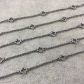 Gunmetal Plated Copper Cable Link Rosary Chain with 6mm Quatrefoil/Clover Shaped Connectors (CH287-GM) - Sold by 1' Cut Sections!