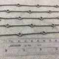 Gunmetal Plated Copper Cable Link Rosary Chain with 6mm Quatrefoil/Clover Shaped Connectors (CH287-GM) - Sold by 1' Cut Sections!