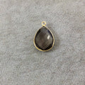 Gold Plated Faceted Smoky Brown Hydro (Lab Created) Quartz Teardrop/Pear Shaped Bezel Pendant - Measuring 15mm x 20mm - Sold Individually