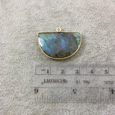 Labradorite Bezel | Gold Plated Faceted Natural Half-Moon Shaped Pendant - Measuring 30mm x 20mm - Sold Individually, Chosen Randomly