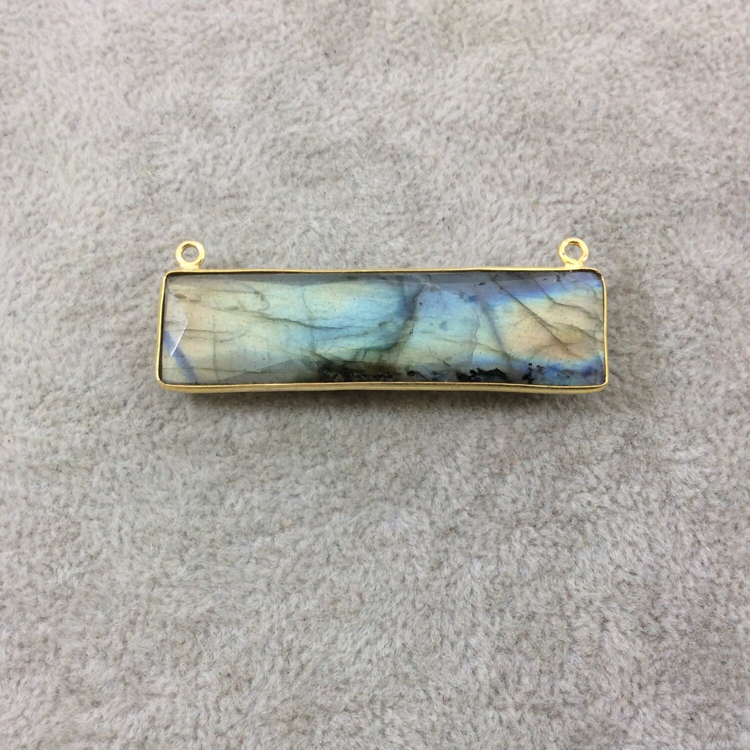 Labradorite Bezel | Gold Plated Faceted Natural Rectangle Bar Shaped Pendant - Measuring 14mm x 50mm - Sold Individually, Chosen Randomly