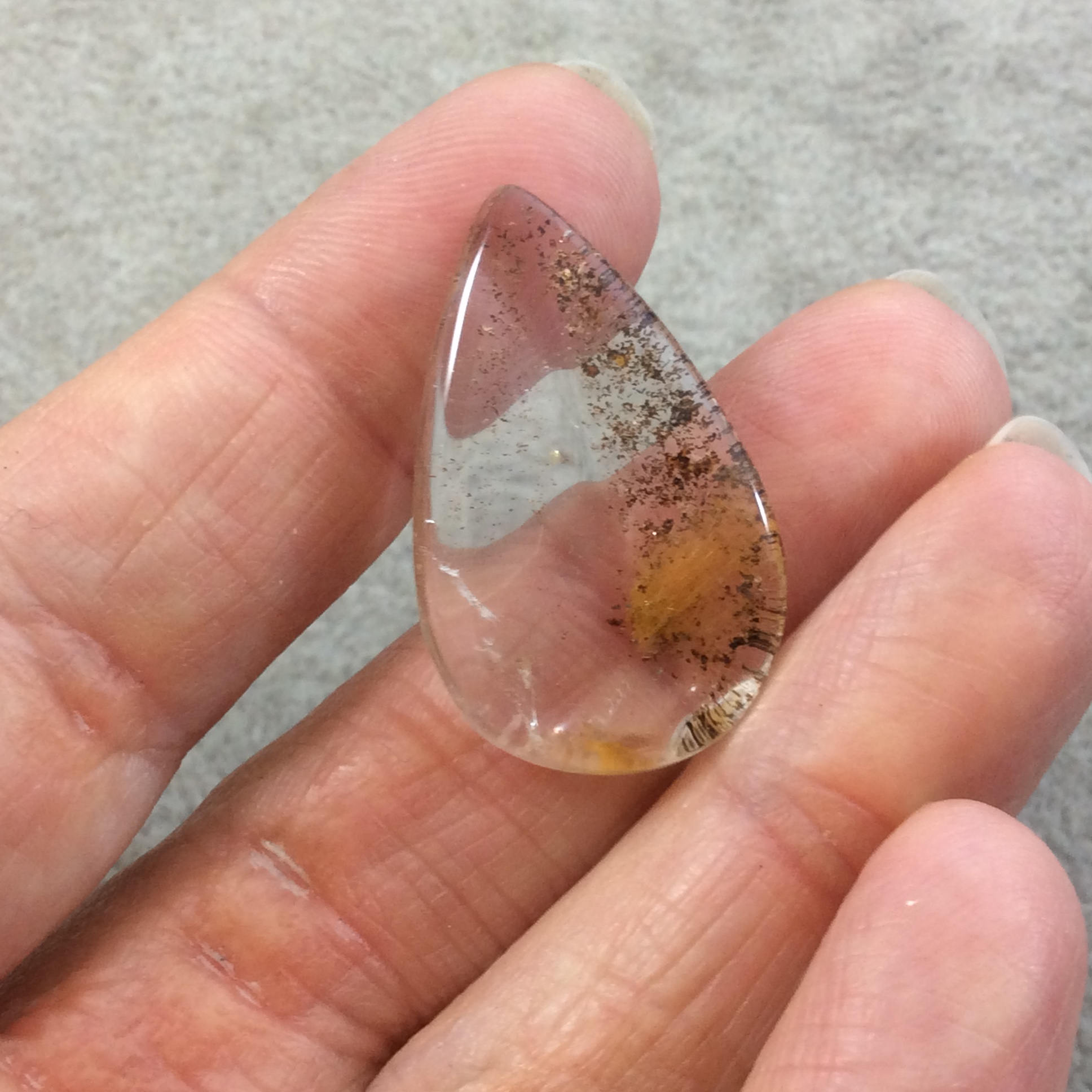 Natural Lodolite (Scenic/Garden Quartz) Teardrop Shaped Reverse Domed Cabochon - Measuring 20mm x 32mm, 6.5mm Dome - Quality Gemstone Cab
