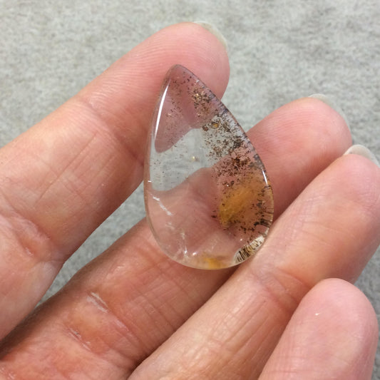 Natural Lodolite (Scenic/Garden Quartz) Teardrop Shaped Reverse Domed Cabochon - Measuring 20mm x 32mm, 6.5mm Dome - Quality Gemstone Cab