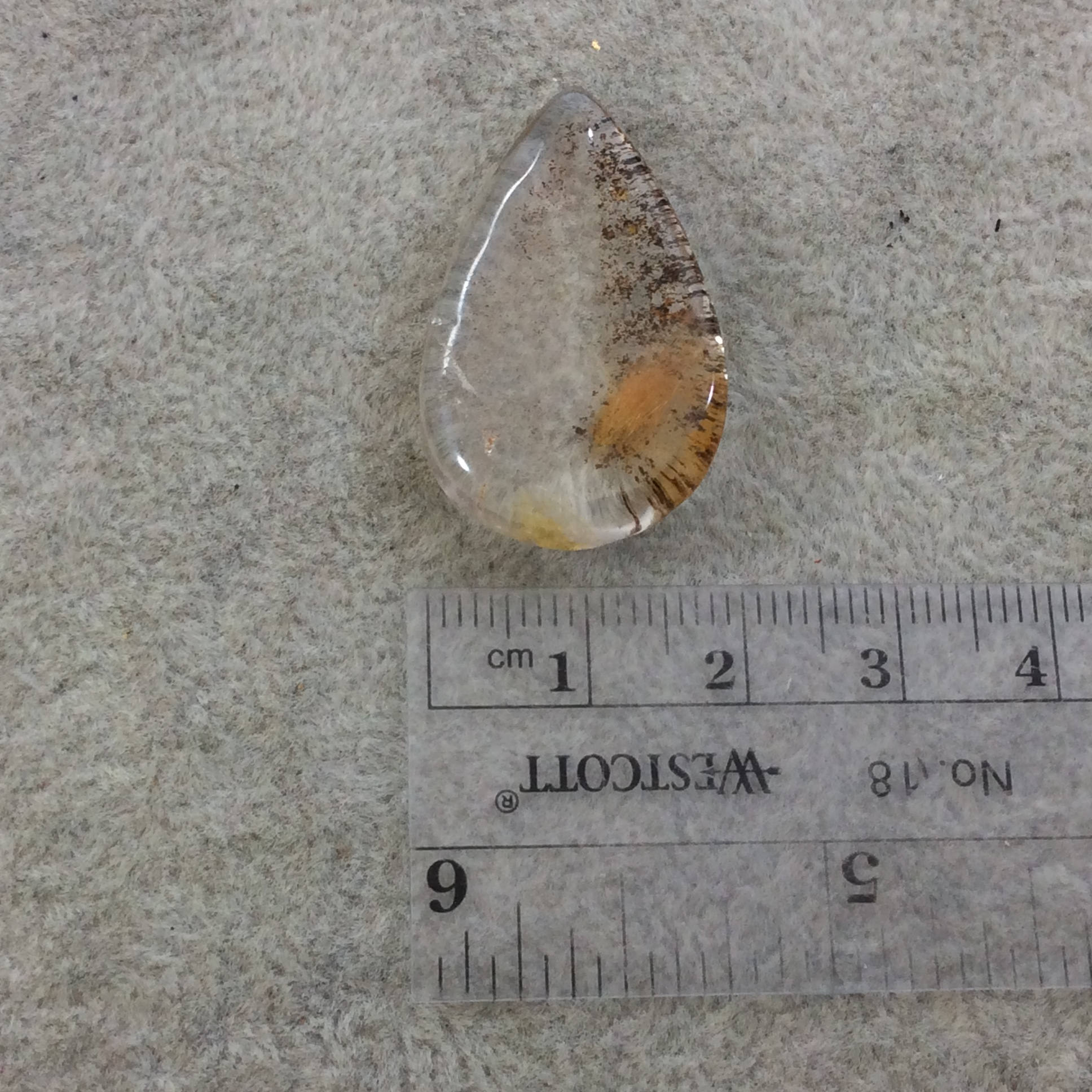 Natural Lodolite (Scenic/Garden Quartz) Teardrop Shaped Reverse Domed Cabochon - Measuring 20mm x 32mm, 6.5mm Dome - Quality Gemstone Cab