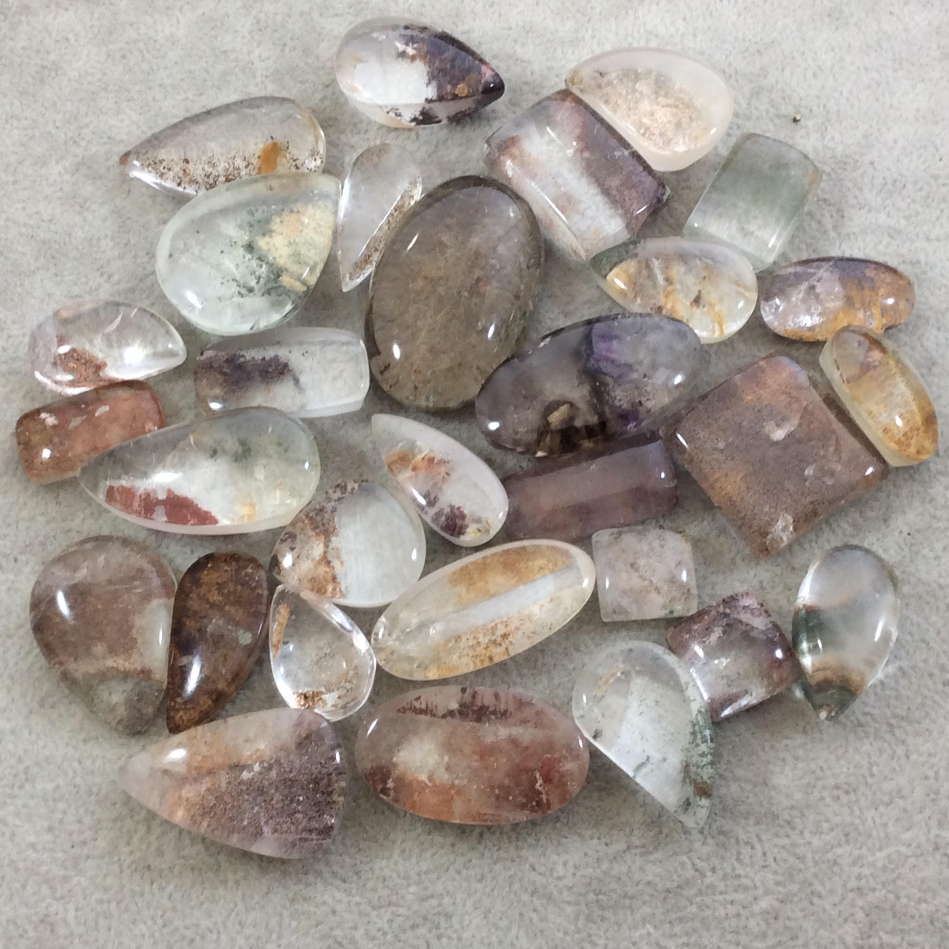 Natural Lodolite (Scenic/Garden Quartz) Teardrop Shaped Reverse Domed Cabochon - Measuring 20mm x 32mm, 6.5mm Dome - Quality Gemstone Cab