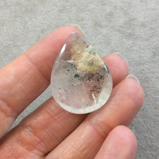 Natural Lodolite (Scenic/Garden Quartz) Teardrop Shaped Reverse Domed Cabochon - Measuring 24mm x 32mm, 12mm Dome - Quality Gemstone Cab