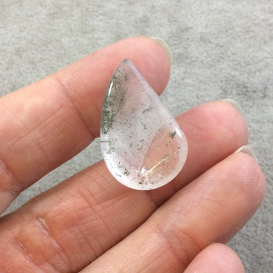 Natural Lodolite (Scenic/Garden Quartz) Curved Tear Shaped Reverse Domed Cabochon - Measuring 18mm x 27mm, 8.5mm Dome - Quality Gemstone Cab