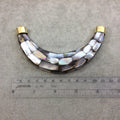 5" Extra Large Gray Abalone Shell Inlaid Double Ended U-Shaped Black Acrylic Focal Pendant - Measuring 124mm x 72mm