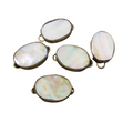 1" Iridescent White Natural Abalone Shell Fat Oval Shaped Gold Plated Bezel Connector - Measuring 21mm x 29mm.