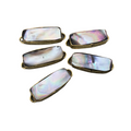 1" Iridescent Gray Natural Abalone Shell Long Rectangle Shaped Gold Plated Bezel Connector - Measuring 13mm x 33mm.