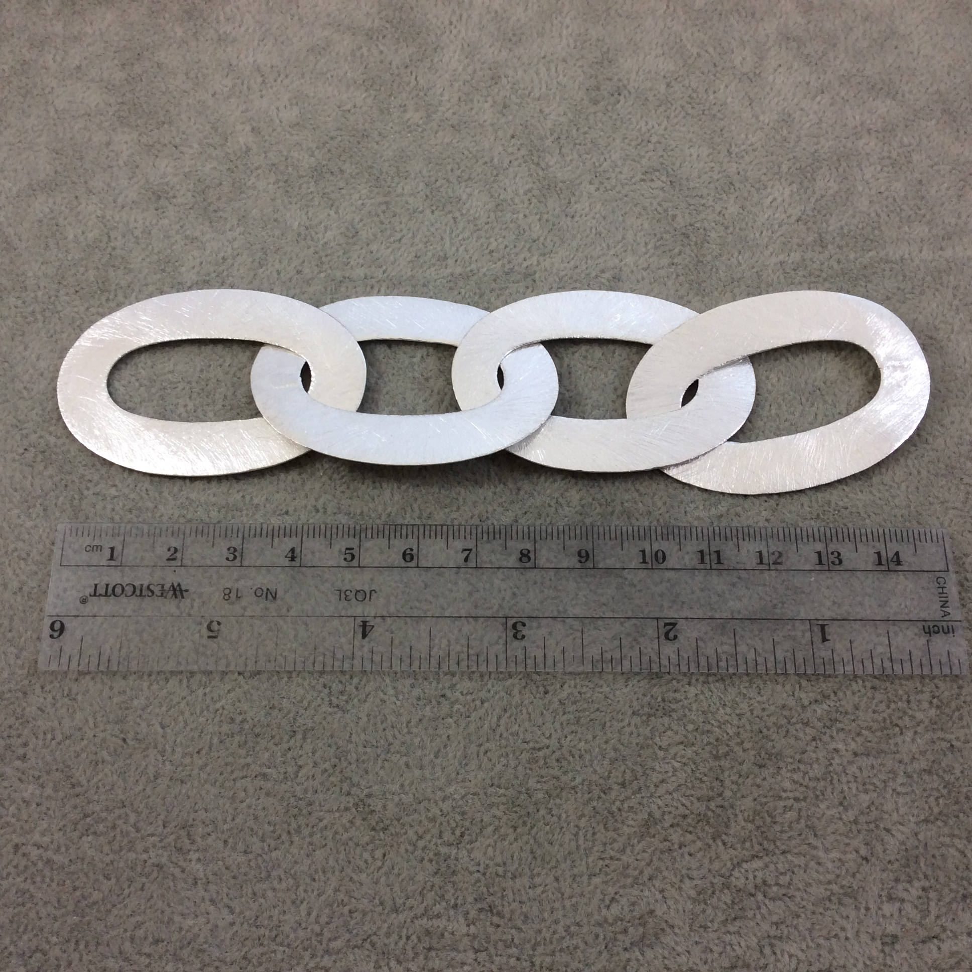 37mm x 55mm Silver Brushed Finish Single Set of Closed/Linked Thick Oval Shaped Plated Copper Components  - 163mm (6.5") Long - (151-SV)