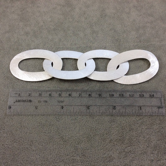 37mm x 55mm Silver Brushed Finish Single Set of Closed/Linked Thick Oval Shaped Plated Copper Components  - 163mm (6.5") Long - (151-SV)
