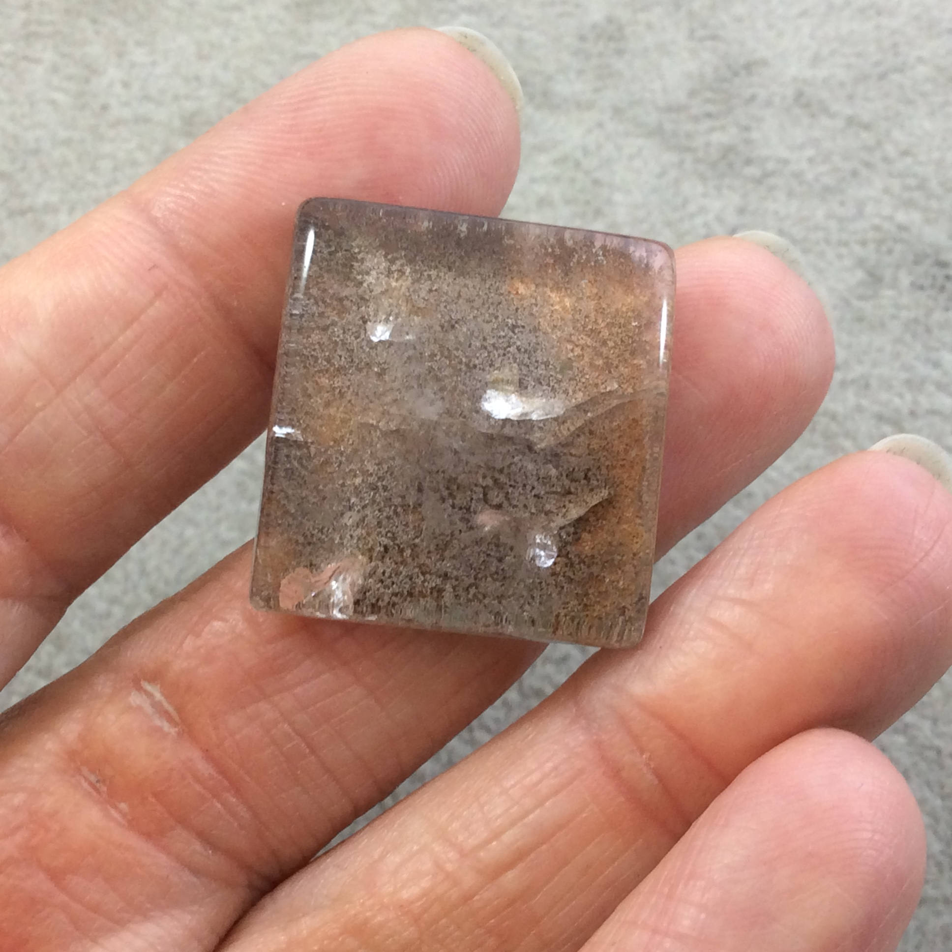 Natural Lodolite (Scenic/Garden Quartz) Rectangle Shaped Flat Backed Cabochon - Measuring 24mm x 25mm, 8mm Dome - Quality Gemstone Cab