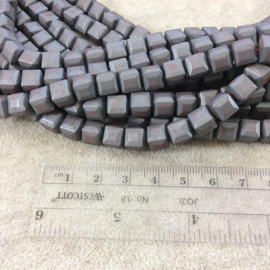 8mm Matte Finish Faceted Metallic Silver/Gray Coated Hematite Cube Shaped Beads with 1mm Holes - Sold by 16" Strands (Approx. 51 Beads)