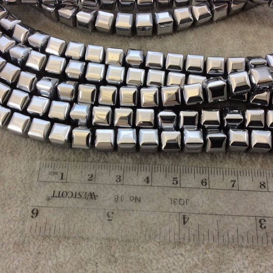 8mm Glossy Finish Faceted Metallic Silver/Gray Coated Hematite Cube Shaped Beads with 1mm Holes - Sold by 16" Strands (Approx. 51 Beads)