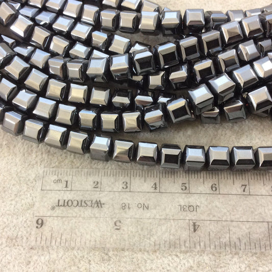 8mm Glossy Finish Faceted Metallic Gunmetal Coated Hematite Cube Shaped Beads with 1mm Holes - Sold by 16" Strands (Approx. 51 Beads)