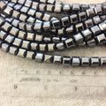 8mm Glossy Finish Faceted Metallic Gunmetal Coated Hematite Cube Shaped Beads with 1mm Holes - Sold by 16" Strands (Approx. 51 Beads)