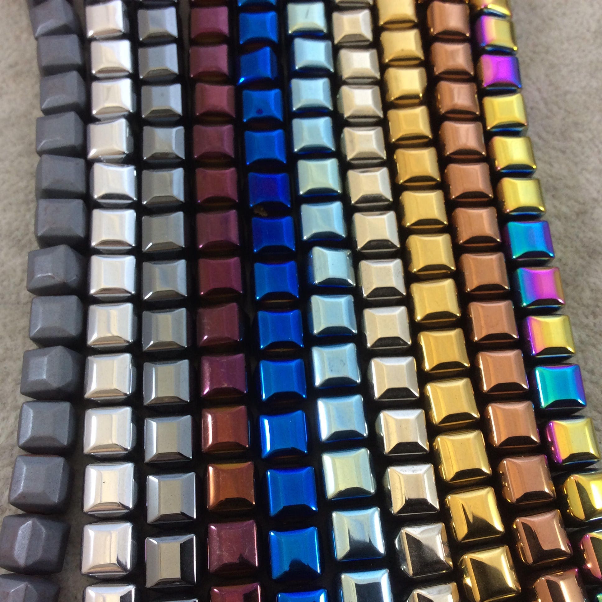 8mm Glossy Finish Faceted Metallic Gunmetal Coated Hematite Cube Shaped Beads with 1mm Holes - Sold by 16" Strands (Approx. 51 Beads)