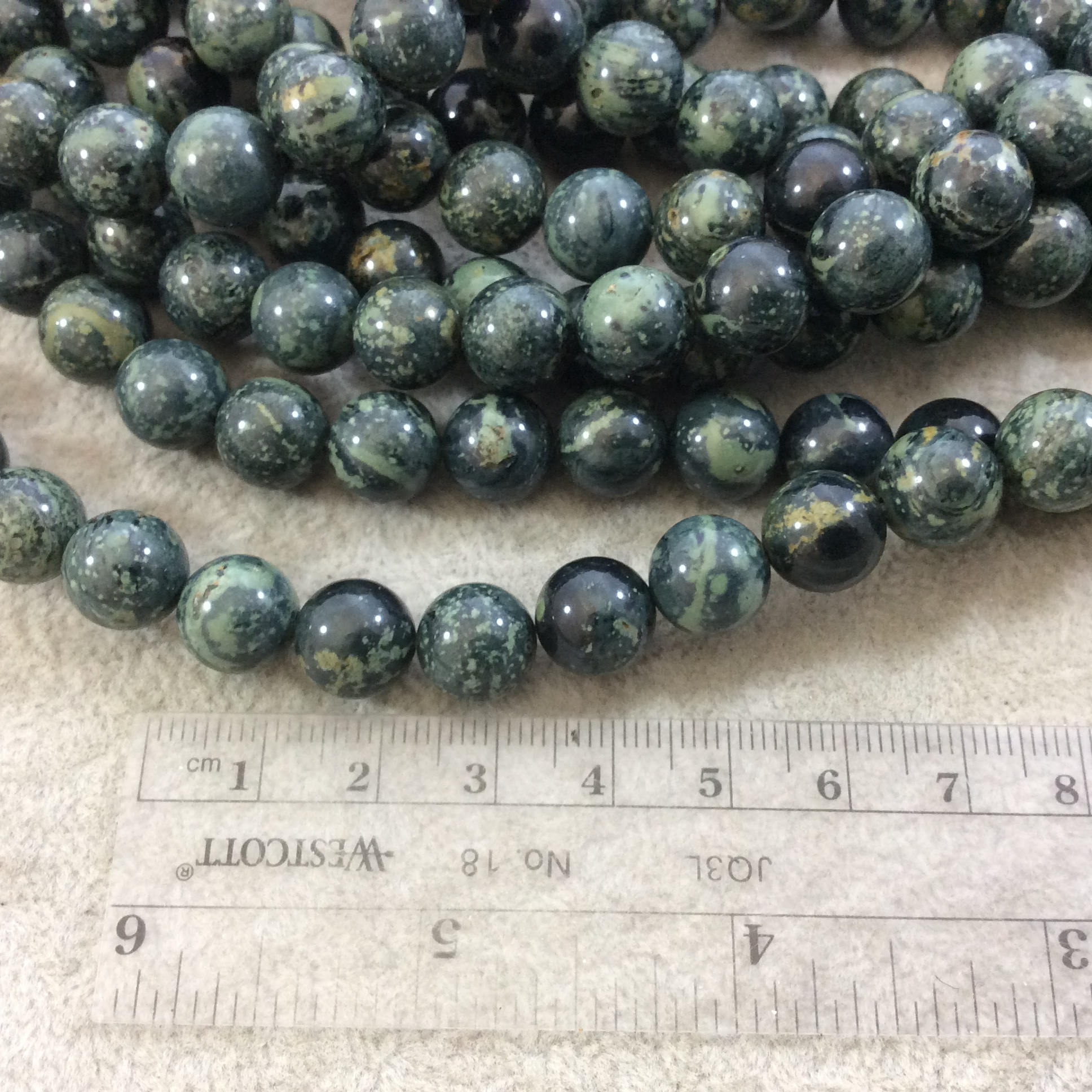 10mm Glossy Finish Natural Kambaba Jasper (Stromatolite) Round/Ball Shaped Beads with 1mm Holes - Sold by 15.25" Strands (Approx. 38 Beads)