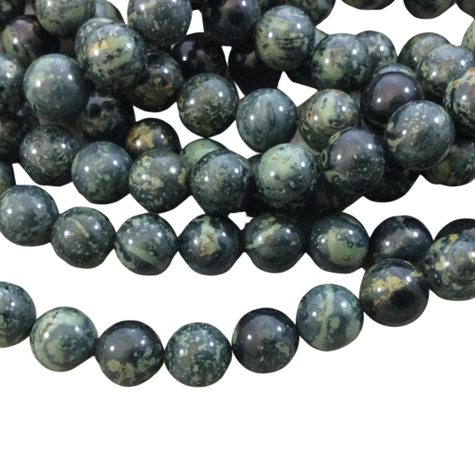 10mm Glossy Finish Natural Kambaba Jasper (Stromatolite) Round/Ball Shaped Beads with 1mm Holes - Sold by 15.25" Strands (Approx. 38 Beads)