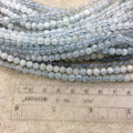4-5mm Glossy Finish Natural Light Blue Aquamarine Round/Ball Shaped Beads with 1mm Holes - Sold by 15.75" Strands (Approximately 88 Beads)