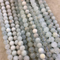 8-9mm Glossy Finish Natural Light Blue Aquamarine Round/Ball Shaped Beads with 1mm Holes - Sold by 15.5" Strands (Approximately 46 Beads)