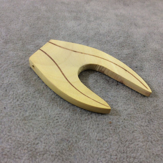SALE 2.75" Pale Yellow Flat Stubby Deer Antler Shaped Natural Carved Wooden Drilled Pendant - Measuring 42mm x 68mm, Approx. - (TR275WDDAN)