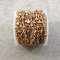 Gold Plated Copper Wrapped Rosary Chain W 4mm Light Rose Gold Plated Copper 3D Cube Shape Beads - Bulk Jewelry Chain