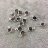BULK LOT - Pack of Six (6) Sterling Silver Pointed/Cut Stone Faceted Round/Coin Shaped Smoky Quartz Bezel Pendants - Measuring 5mm x 5mm