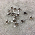 BULK LOT - Pack of Six (6) Sterling Silver Pointed/Cut Stone Faceted Round/Coin Shaped Smoky Quartz Bezel Pendants - Measuring 5mm x 5mm