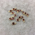 BULK LOT - Pack of Six (6) Gold Vermeil Pointed/Cut Stone Faceted Round/Coin Shaped Deep Red Garnet Bezel Pendants - Measuring 4mm x 4mm