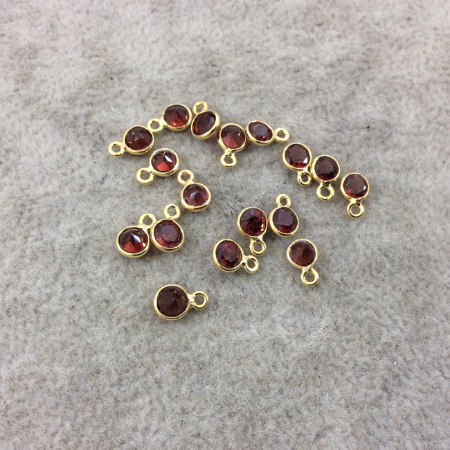 BULK LOT - Pack of Six (6) Gold Vermeil Pointed/Cut Stone Faceted Round/Coin Shaped Deep Red Garnet Bezel Pendants - Measuring 4mm x 4mm