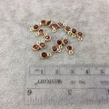 BULK LOT - Pack of Six (6) Gold Vermeil Pointed/Cut Stone Faceted Round/Coin Shaped Deep Red Garnet Bezel Pendants - Measuring 4mm x 4mm