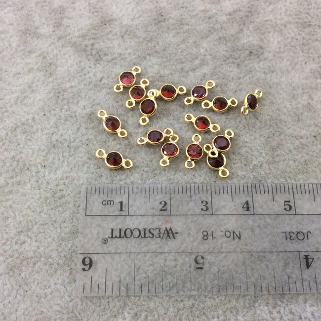 BULK LOT - Pack of Six (6) Gold Vermeil Pointed/Cut Stone Faceted Round/Coin Shaped Deep Red Garnet Bezel Connectors - Measuring 4mm x 4mm