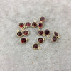 BULK LOT - Pack of Six (6) Gold Vermeil Pointed/Cut Stone Faceted Round/Coin Shaped Deep Red Garnet Bezel Pendants - Measuring 6mm x 6mm