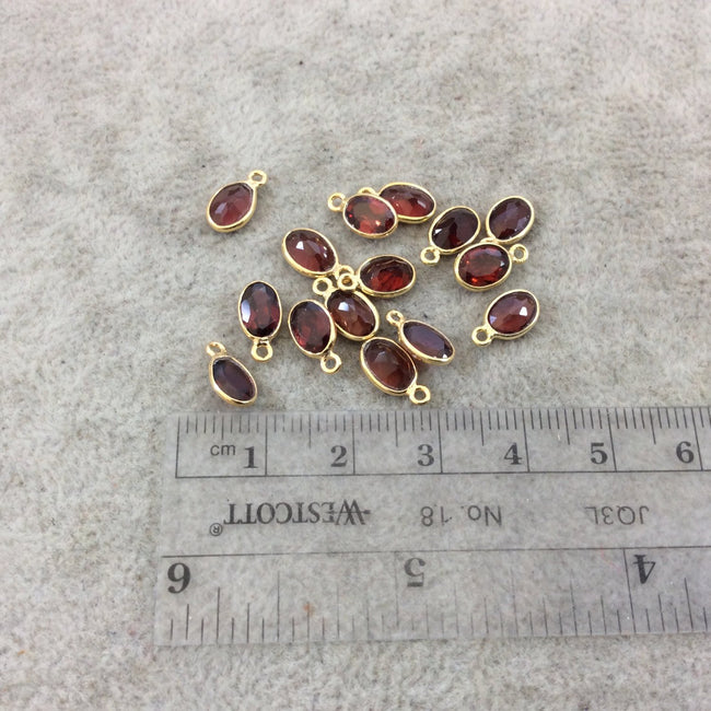 BULK LOT - Pack of Six (6) Gold Vermeil Pointed/Cut Stone Faceted Oblong Oval Shaped Deep Red Garnet Bezel Pendants - Measuring 5mm x 7mm