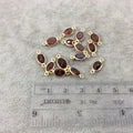 BULK LOT - Pack of Six (6) Gold Vermeil Pointed/Cut Stone Faceted Oblong Oval Shaped Deep Red Garnet Bezel Connectors - Measuring 5mm x 7mm