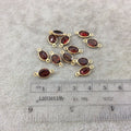 BULK LOT - Pack of Six (6) Gold Vermeil Pointed/Cut Stone Faceted Oblong Oval Shaped Deep Red Garnet Bezel Connectors - Measuring 6mm x 8mm