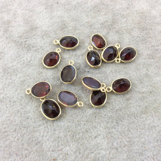 BULK LOT - Pack of Six (6) Gold Vermeil Pointed/Cut Stone Faceted Oblong Oval Shaped Deep Red Garnet Bezel Pendants - Measuring 7mm x 9mm