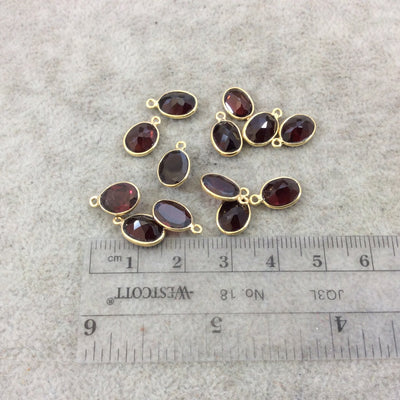 BULK LOT - Pack of Six (6) Gold Vermeil Pointed/Cut Stone Faceted Oblong Oval Shaped Deep Red Garnet Bezel Pendants - Measuring 7mm x 9mm