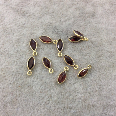 BULK LOT - Pack of Six (6) Gold Vermeil Pointed/Cut Stone Faceted Marquise Shaped Deep Red Garnet Bezel Pendants - Measuring 3mm x 7mm