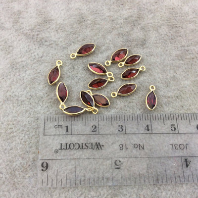 BULK LOT - Pack of Six (6) Gold Vermeil Pointed/Cut Stone Faceted Marquise Shaped Deep Red Garnet Bezel Pendants - Measuring 4mm x 8mm