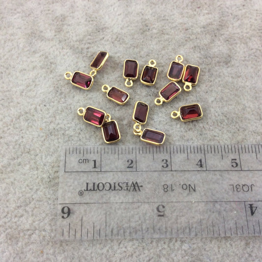 BULK LOT - Pack of Six (6) Gold Vermeil Pointed/Cut Stone Faceted Rectangle Shaped Deep Red Garnet Bezel Pendants - Measuring 4mm x 6mm