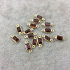 BULK LOT - Pack of Six (6) Gold Vermeil Pointed/Cut Stone Faceted Rectangle Shaped Deep Red Garnet Bezel Connectors - Measuring 4mm x 6mm