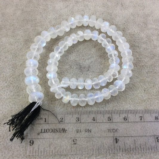 OOAK 7-10mm Micro-Faceted Natural Moonstone Graduated Rondelle Shaped Beads - 13.5" Strand (Approx. 63 Beads) - Hand-Cut Indian Gemstone