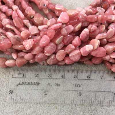 Natural Rhodochrosite Freeform Nugget Shaped Beads with 1mm Holes - Sold by 15" Strands (Approx. 51 Beads) - Measuring 5-8mm Long, Approx.