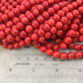 8mm Glossy Finish Dyed Red Sea Bamboo Coral Round/Ball Shaped Beads with 1mm Holes - 15.25" Strand (Approx. 48 Beads per Strand)