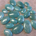 OOAK Natural Blue/Green Amazonite Oblong Oval Shaped Flat Back Cabochon "10"- Measuring 23mm x 32mm, 5.5mm Dome - High Quality Gemstone