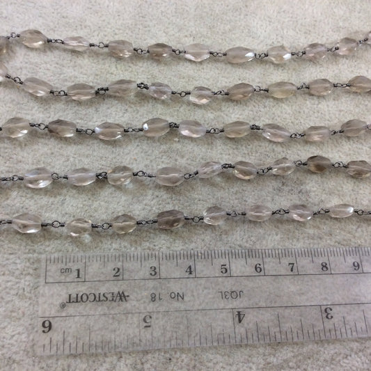 Gunmetal Plated Copper Wrapped Rosary Chain with 8-12mm Long Faceted Natural Smoky Quartz Nugget Beads - Sold by 1' Cut Sections or in Bulk!